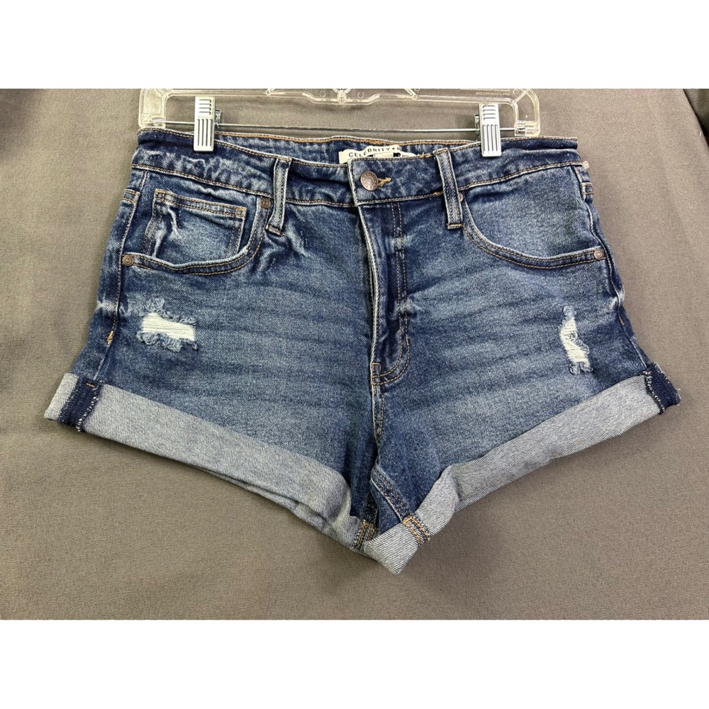 Celebrity Pink Womens High Rise Distressed Cuffed Denim Shorts Size 11 30 Blue